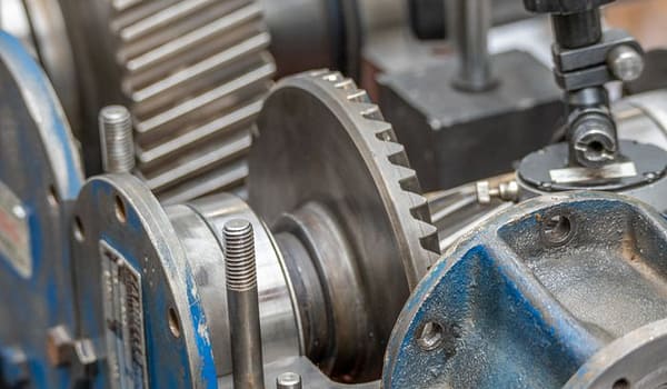 Services Detailed view of gears and metal components in an industrial setting.